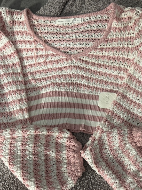Altar'd State Sweaters - Altar'd State "Briella" Striped Knit Sweater in pink and white.